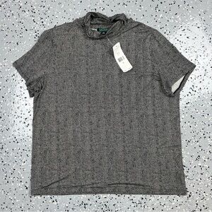 Lauren Ralph Lauren Black and White Chevron Faux Turtle Neck  Tee